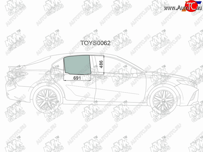 2 499 р. Стекло боковое опускное (Сзади Справа Цвет зеленый) Toyota Camry (XV70) 17-21  Camry UAEUSA 17-2 KMK TOYS0062  с доставкой в г. Майкоп