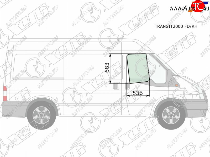3 079 р. Стекло боковое опускное (Спереди Справа Цвет зеленый) Ford Transit 00-14                           XYG TRANSIT2000 FD/RH  с доставкой в г. Майкоп