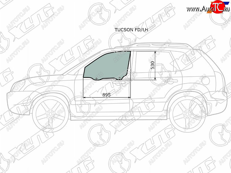 2 789 р. Стекло боковое опускное (Спереди Слева Цвет зеленый) Hyundai Tucson 04-09 XYG TUCSON FD/LH  с доставкой в г. Майкоп