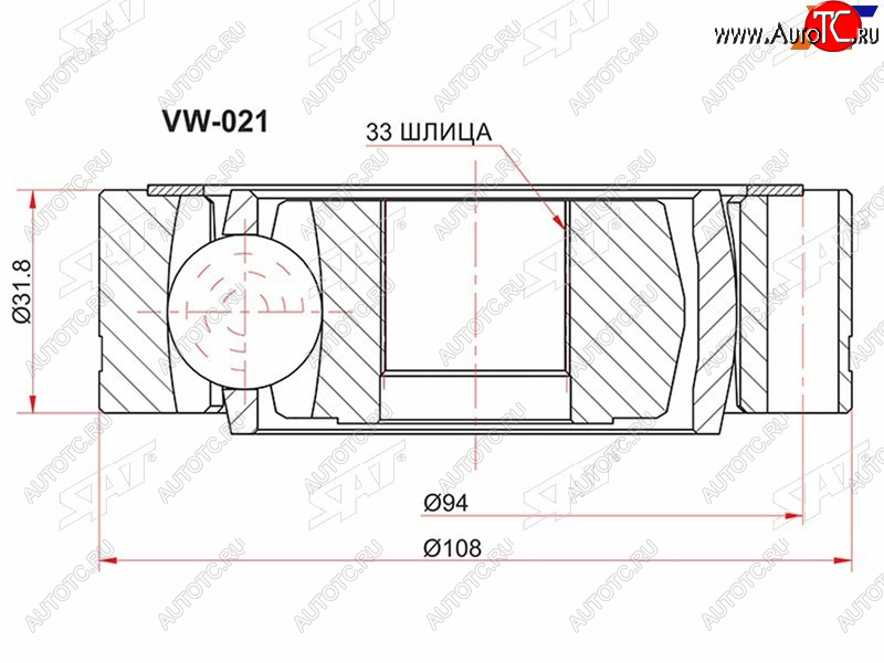 2 389 р. Шрус внутренний VOLKSWAGEN TRANSPORTER Т4 90-94 SAT VW-021  с доставкой в г. Майкоп