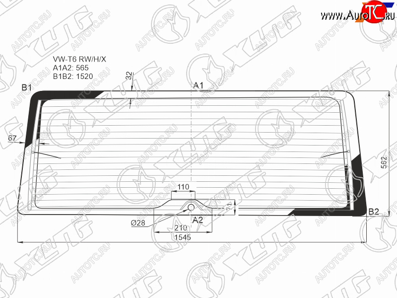11 999 р. Стекло заднее (Цвет зеленый Обогрев) Volkswagen Transporter 15-  California 15-22  Caravelle 15- XYG VW-T6 RW/H/X  с доставкой в г. Майкоп