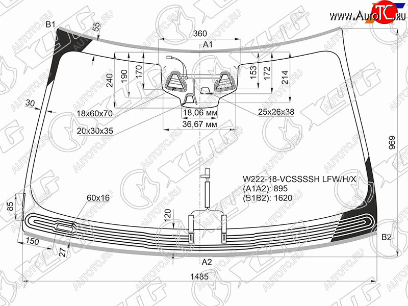 13 799 р. Стекло лобовое (Обогрев щеток Три камеры Датчик дождя Молдинг) Mercedes-Benz S-Class 17-20 XYG W222-18-VCSSSSH LFW/H/X  с доставкой в г. Майкоп