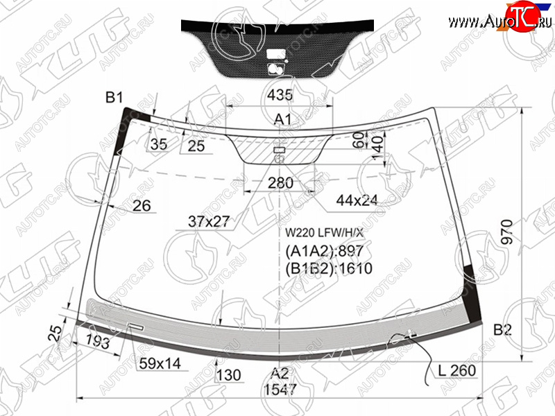 10 199 р. Стекло лобовое (Обогрев щеток Датчик дождя Молдинг) Mercedes-Benz S-Class 98-02 XYG W220 LFW/H/X  с доставкой в г. Майкоп