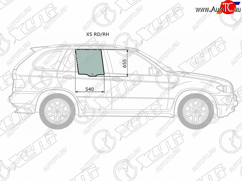 1 799 р. Стекло боковое опускное (Сзади Справа Цвет зеленый) BMW X5 99-06 XYG X5 RD/RH  с доставкой в г. Майкоп
