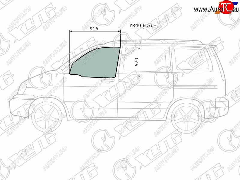2 899 р. Стекло боковое опускное (Спереди Слева Цвет зеленый) Toyota Lite Ace 96-07  Lite Ace Noah 96-01  XYG YR40 FD/LH  с доставкой в г. Майкоп