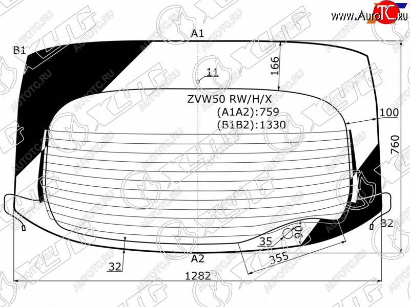 9 549 р. Стекло заднее (Цвет зеленый Обогрев Антенна) Toyota Prius (ZVW50) 15-23 XYG ZVW50 RW/H/X  с доставкой в г. Майкоп