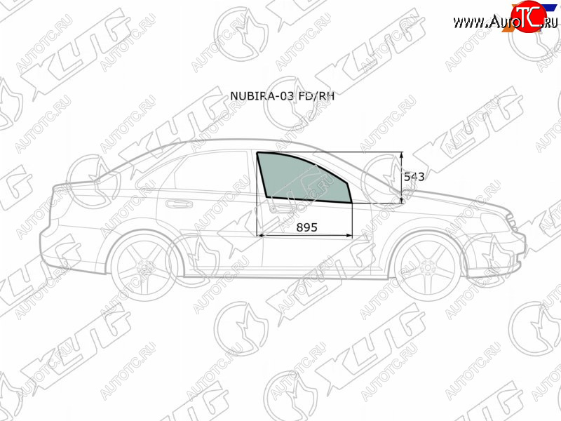 2 399 р. Стекло боковое опускное (Спереди Справа Цвет зеленый) Chevrolet Lacetti 04-13  Daewoo Lacetti 04- XYG NUBIRA-03 FD/RH  с доставкой в г. Майкоп
