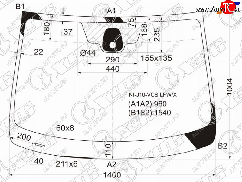 6 299 р. Стекло лобовое (Датчик дождя) Nissan Qashqai 06-13  Dualis 07-14  Qashqai+2 08-14 XYG NI-J10-VCS LFW/X  с доставкой в г. Майкоп