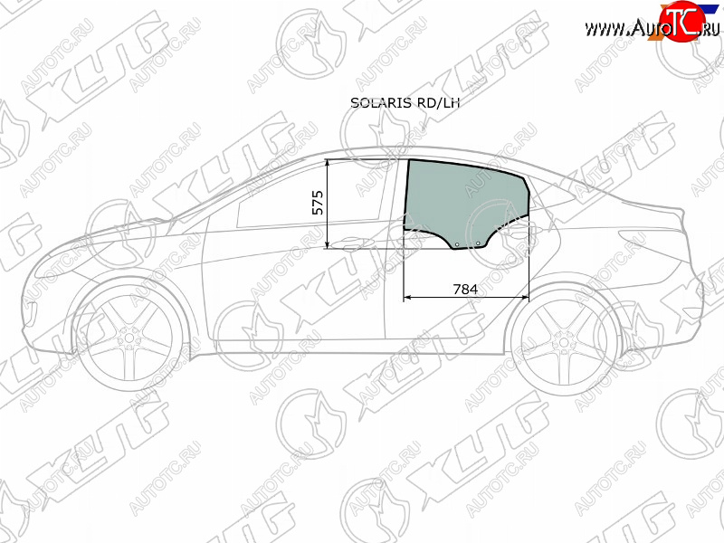 2 399 р. Стекло боковое опускное (Сзади Слева Цвет зеленый) Hyundai Solaris 10-17  Accent 11-17 XYG SOLARIS RD/LH  с доставкой в г. Майкоп