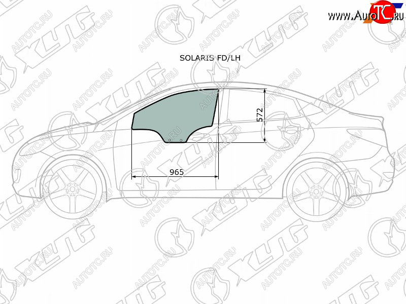 2 499 р. Стекло боковое опускное (Спереди Слева Цвет зеленый) Hyundai Solaris 10-17  Kia Rio 11-17  Hyund XYG SOLARIS FD/LH  с доставкой в г. Майкоп