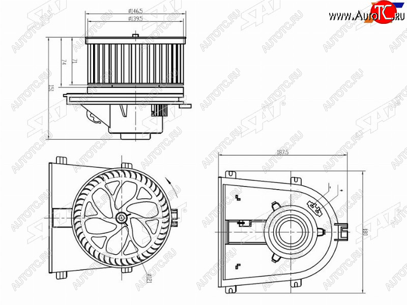 2 699 р. Мотор отопителя салона Audi A3 96-03  Skoda Octavia 96-13  Volkswagen Golf 97-16  Jetta 98-10  P SAT ST-1J1819021C  с доставкой в г. Майкоп
