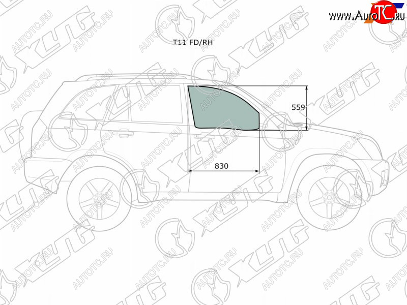 2 599 р. Стекло боковое опускное (Спереди Справа Цвет зеленый) Chery Tiggo T11 05-16  Vortex Tingo 10-14 XYG T11 FD/RH  с доставкой в г. Майкоп