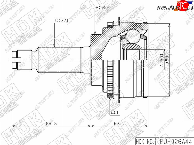 4 549 р. Шрус наружный SUBARU IMPREZA GF8 4WD 98- FORESTER SF9 HDK FU-026A44  с доставкой в г. Майкоп