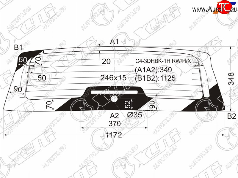 12 449 р. Стекло заднее (Цвет зеленый Обогрев) Citroen C4 04-11 XYG C4-3DHBK-1H RW/H/X  с доставкой в г. Майкоп