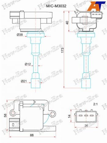 3 399 р. Катушка зажигания MITSUBISHI LANCER CS2A 1.5 00-/PAJERO IO H65W 1.6 99-01 NEW ERA MIC-M3032, micm3032 NEW ERA MIC-M3032  с доставкой в г. Майкоп. Увеличить фотографию 1
