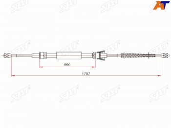 Трос ручного тормоза RH-LH SAT Skoda Rapid NH1 хэтчбэк дорестайлинг (2012-2017) (барабанные тормоза)