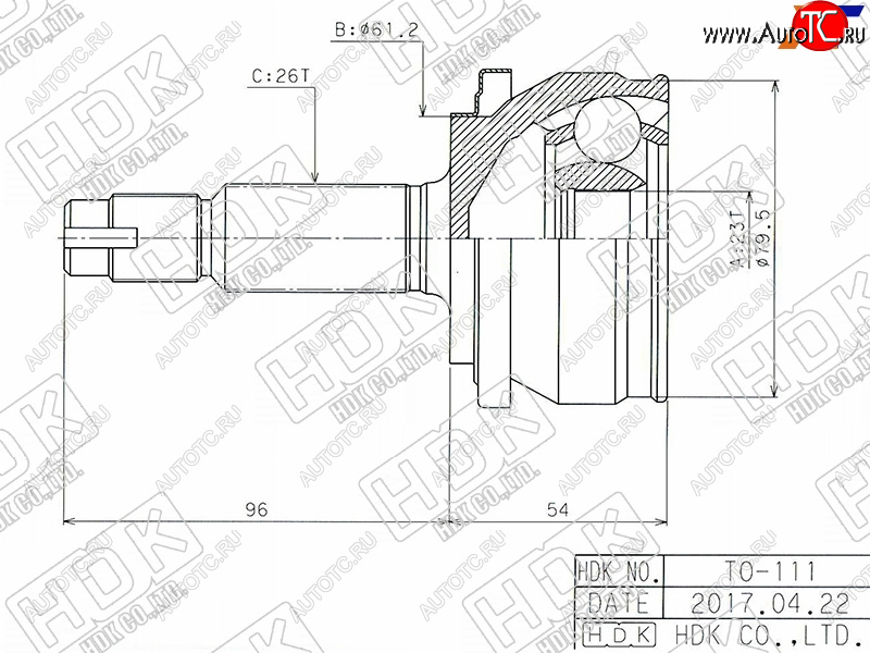 4 399 р. Шрус наружный TOYOTA AURISCOROLLA ZREZZE15#07- HDK TO-111  с доставкой в г. Майкоп