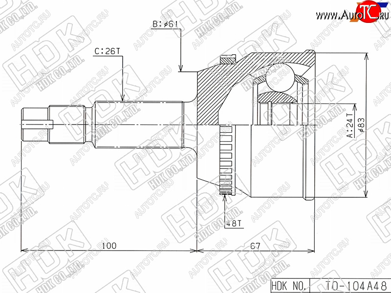 4 999 р. Шрус наружный TOYOTA CAMRY ACV3#ACV4# 2AZ-FE (USA) 01- HDK TO-104A48  с доставкой в г. Майкоп