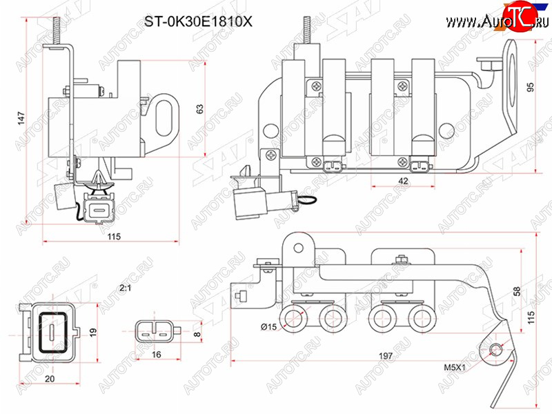 2 259 р. Катушка зажигания KIA RIO 00-05 (модуль) SAT ST-0K30E1810X  с доставкой в г. Майкоп
