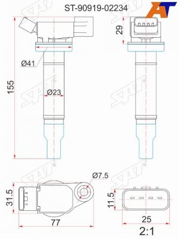 1 239 р. Катушка зажигания TOYOTA 1MZ-FE MCV2#MCU2#MCU1#MCU3#MCR3040 00-06 SAT ST-90919-02234  с доставкой в г. Майкоп. Увеличить фотографию 1