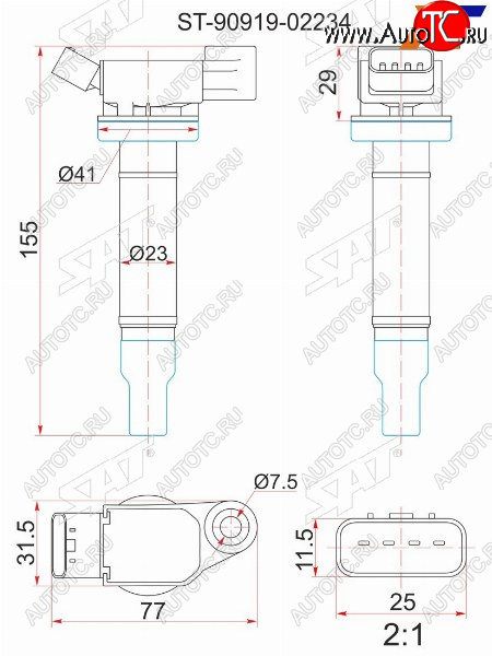 1 239 р. Катушка зажигания TOYOTA 1MZ-FE MCV2#MCU2#MCU1#MCU3#MCR3040 00-06 SAT ST-90919-02234  с доставкой в г. Майкоп