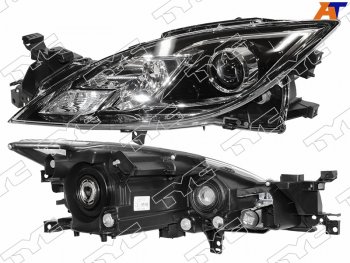 Фара левая (черная, под электрокорректор, Евросвет) TYC Mazda 6 GH дорестайлинг лифтбэк (2007-2010)