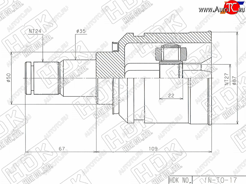 5 399 р. Шрус внутренний LH TOYOTA ACV3#ACV40 NZT260ANE10ACUMCU2030ACM21ACR30AZR65 HDK IN-TO-17  с доставкой в г. Майкоп