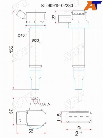 1 139 р. Катушка зажигания TOYOTA 1G-FE 98-042UZ-FE 98-03 SAT ST-90919-02230  с доставкой в г. Майкоп. Увеличить фотографию 1