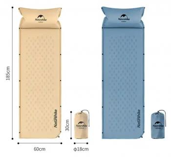 3 019 р. Коврик самонадувающийся с подушкой Naturehike, 185х60х2,5 см, синий Naturehike nh15q002-d-blsn  с доставкой в г. Майкоп. Увеличить фотографию 4