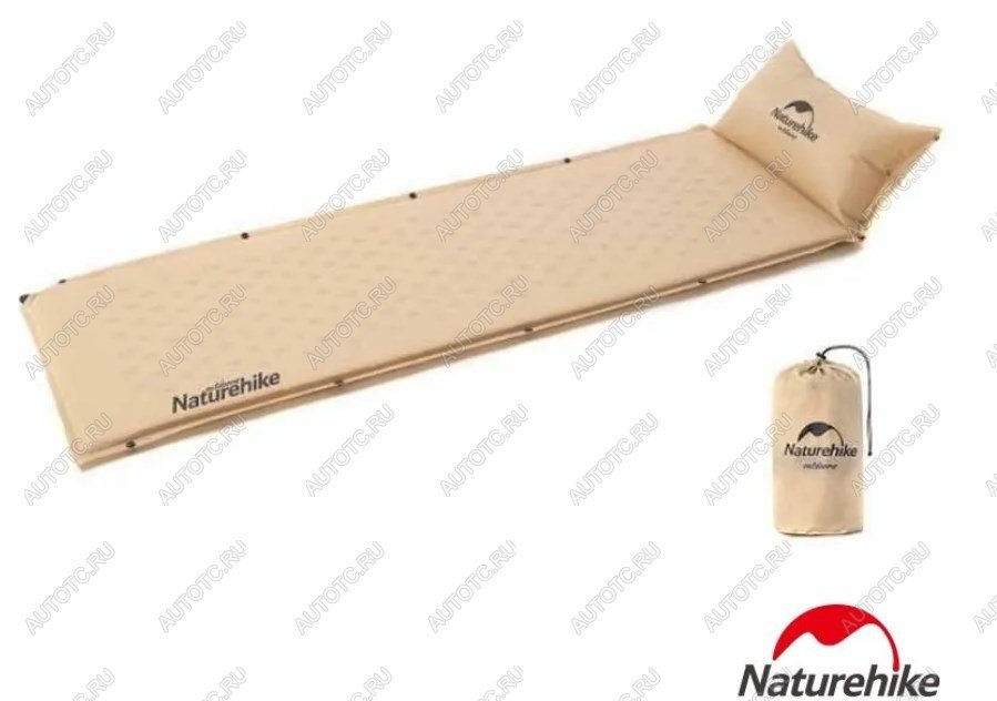 3 019 р. Коврик самонадувающийся с подушкой Naturehike, 185х60х2,5 см, песочный Naturehike nh15q002-d-yesn  с доставкой в г. Майкоп