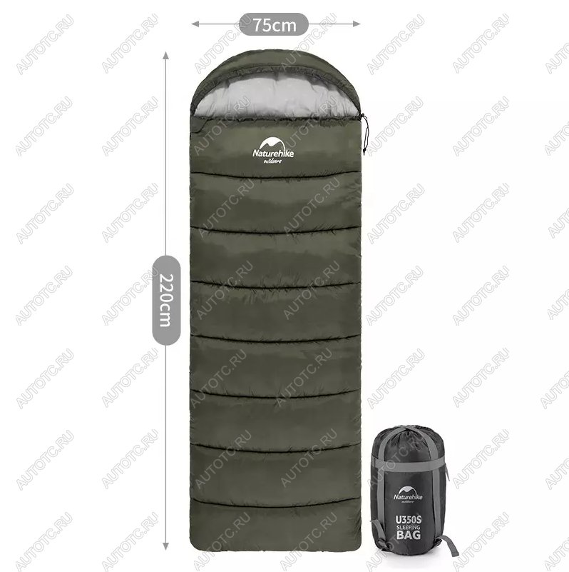 4 559 р. Мешок спальный Naturehike U350, (190х30)х75 см, (правый) (ТК: +1C), темно-зеленый Naturehike nh20msd07-agru350  с доставкой в г. Майкоп