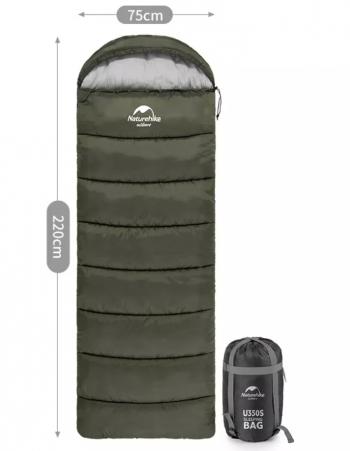 4 269 р. Мешок спальный Naturehike U350, (190х30)х75 см, (левый) (ТК: +1C), темно-зеленый Naturehike nh20msd07-agru350-l  с доставкой в г. Майкоп. Увеличить фотографию 1