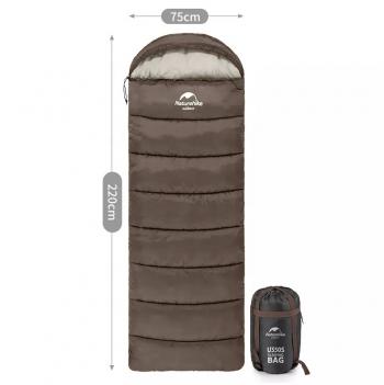 4 269 р. Мешок спальный Naturehike U350, (190х30)х75 см, (левый) (ТК: +1C), коричневый Naturehike nh20msd07-gu350-l  с доставкой в г. Майкоп. Увеличить фотографию 2