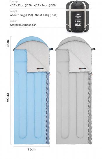 4 919 р. Мешок спальный Naturehike Envelope Down L 250, (190+30)x75 см, (левый) (ТК: +9C), серый Naturehike nh21msd07-gl250-l  с доставкой в г. Майкоп. Увеличить фотографию 3