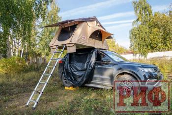 125 439 р. Палатка на крышу автомобиля РИФ Soft RT01-140, тент песочный, корпус черный, 240х140х130 см РИФ rifrt011406090w  с доставкой в г. Майкоп. Увеличить фотографию 1