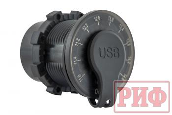 1 699 р. Розетка USB 2 QC 3.0 с вольтметром РИФ rif22-4-01460  с доставкой в г. Майкоп. Увеличить фотографию 2