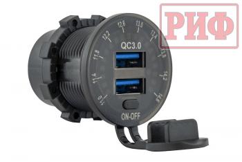 1 699 р. Розетка USB 2 QC 3.0 с вольтметром РИФ rif22-4-01460  с доставкой в г. Майкоп. Увеличить фотографию 1