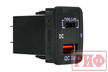 1 779 р. Розетка USB Type C, QC 3.0 с вольтметром для Toyota 32x20 РИФ rif22-4-1013400  с доставкой в г. Майкоп. Увеличить фотографию 1