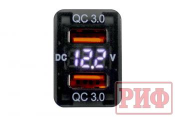 1 589 р. Розетка USB 2 QC 3.0 с вольтметром для Toyota 32x20 РИФ rif22-4-1013500  с доставкой в г. Майкоп. Увеличить фотографию 3