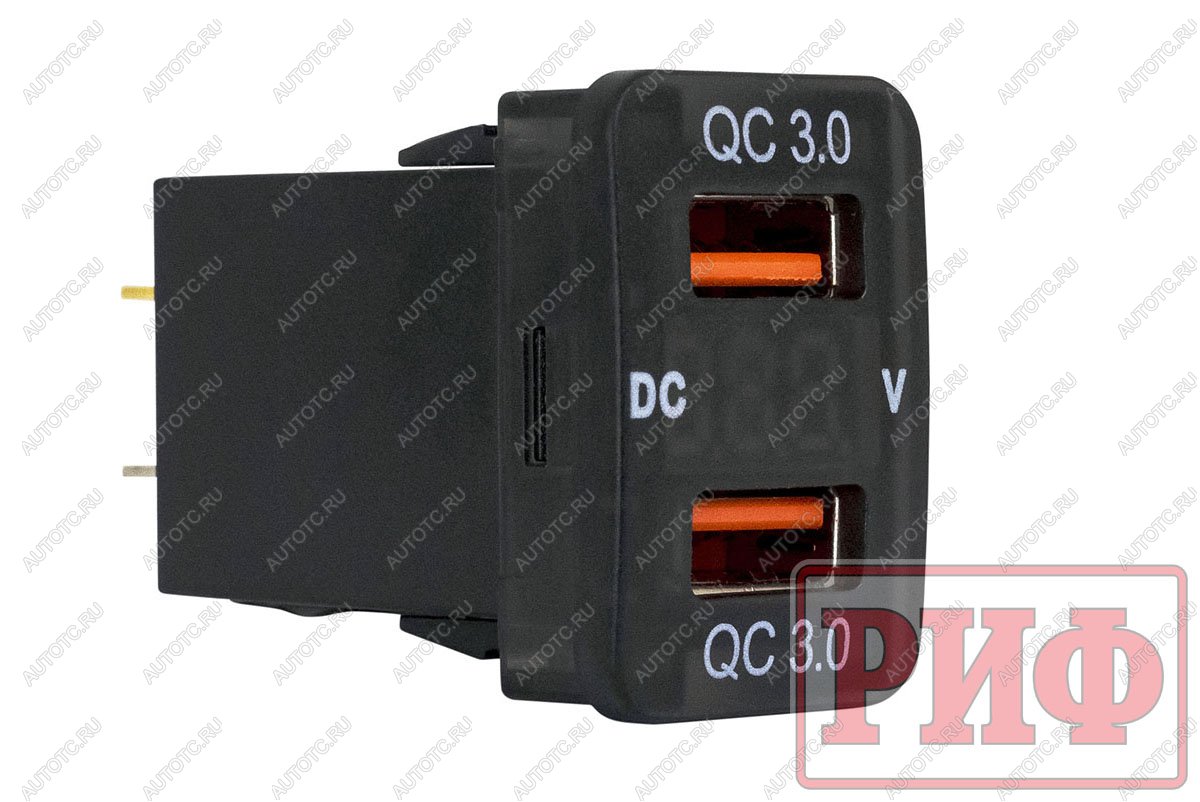 1 589 р. Розетка USB 2 QC 3.0 с вольтметром для Toyota 32x20 РИФ rif22-4-1013500  с доставкой в г. Майкоп