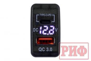 1 849 р. Розетка USB Type C, QC 3.0 с вольтметром для Toyota 40x20 РИФ rif22-4-1013600  с доставкой в г. Майкоп. Увеличить фотографию 3