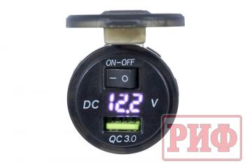 269 р. Розетка USB QC 3.0 с вольтметром, 34x37х54 РИФ rif22-4-1014200  с доставкой в г. Майкоп. Увеличить фотографию 3