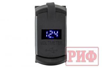 1 699 р. Розетка USB Type PD, QC 3.0 с вольтметром, синяя подсветка РИФ rif22-4-41480  с доставкой в г. Майкоп. Увеличить фотографию 2