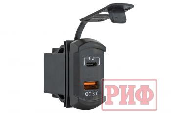 1 699 р. Розетка USB Type PD, QC 3.0 с вольтметром, синяя подсветка РИФ rif22-4-41480  с доставкой в г. Майкоп. Увеличить фотографию 1