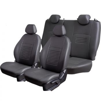 Комплект чехлов для сидений (N150, ЦЗС, 2П, Экокожа Илана+Орегон), Lord Autofashion ТУРИН Daewoo Nexia  рестайлинг (2008-2015) (Серый, вставка серая, строчка серая)