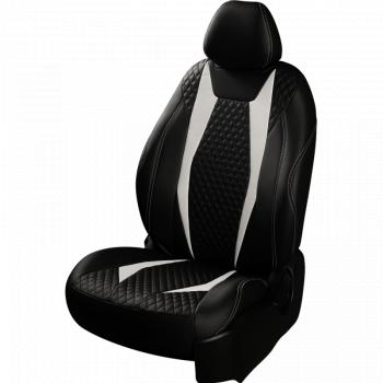 Комплект чехлов для сидений (РЗС 60/40 2Г Орегон) ДАКАР ст РОМБИК Lord Autofashion Hyundai Solaris  RBr (2010-2017) седан дорестайлинг, седан рестайлинг (черный, вставки белые, строчка белая)