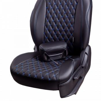 13 399 р. Комплект чехлов для сидений (ЦЗС Орегон) БАЙРОН ст БАЙРОН Lord Autofashion  Лада Нива 4х4  2121 (1977-2019) 3 дв. дорестайлинг (черный, вставка черная, строчка синяя)  с доставкой в г. Майкоп. Увеличить фотографию 3