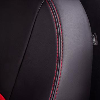 9 449 р. Комплект чехлов для сидений (ЦЗС 3Г Илана и Орегон) ТУРИН СТ Lord Autofashion  Nissan Almera  G15 (2012-2019) седан (черный, вставка красная, строчка красная)  с доставкой в г. Майкоп. Увеличить фотографию 3