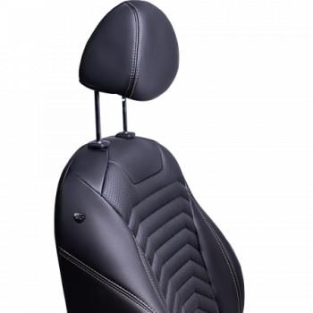 17 399 р. Комплект чехлов для сидений (к.Elegance РЗС 40/60+подлок. 3Г Орегон) БАЙРОН ст ПРЕЗИДЕНТ Lord Autofashion  Skoda Octavia  A7 (2012-2020) дорестайлинг лифтбэк, дорестайлинг универсал, рестайлинг лифтбэк, рестайлинг универсал (черный, вставка черная, строчка бежевая)  с доставкой в г. Майкоп. Увеличить фотографию 3