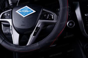 699 р. Оплётка на руль (37-39см BLW-018 кож/зам+карбон) Автопилот Ravon R2 (2016-2025) (черный/строчка красная)  с доставкой в г. Майкоп. Увеличить фотографию 4